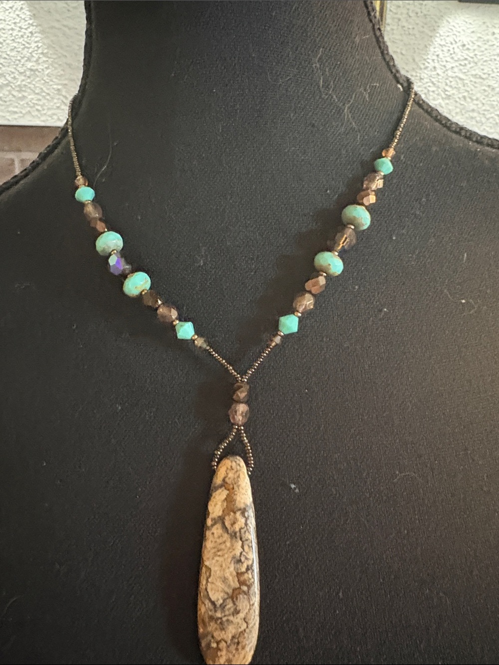 Vintage Turquoise and Brown Pendant Necklace - Women Jewelry